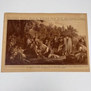 Vintage Two-Sided Colonial Print William Penn Treaty & Columbus Birthplace
